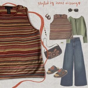 *SOLD* Laura Scott Striped Red, Orange, and Green 90s Sleeveless Top Sweater